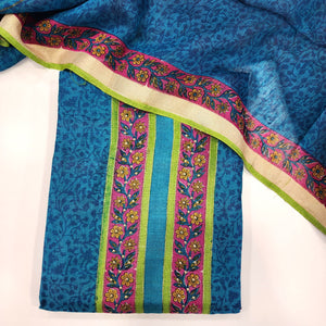 - Javer Unstitched Suit Set for Women - Tussar Silk Sequence Work  Colourful