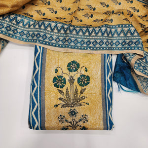 - Javer Unstitched Suit Set for Women - Tussar Silk Sequence Work