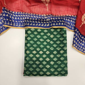 - Javer Unstitched Suit Set for Women - Tussar Silk Block Print Sequence Work