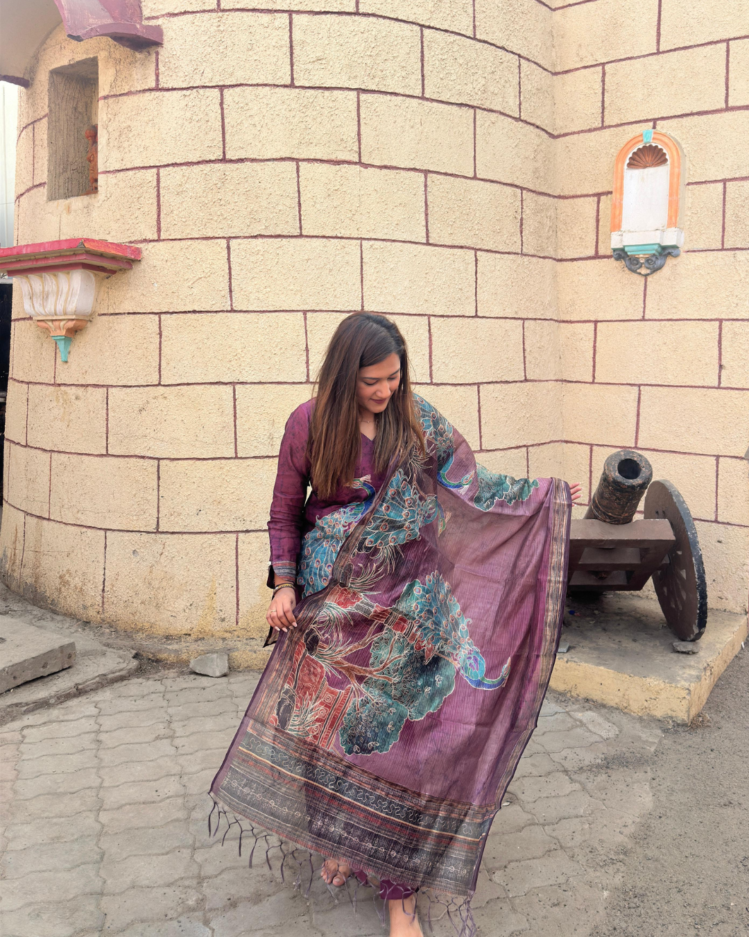 Javer Banarasi Silk Peacock Pita Hand work Dress Material for Women