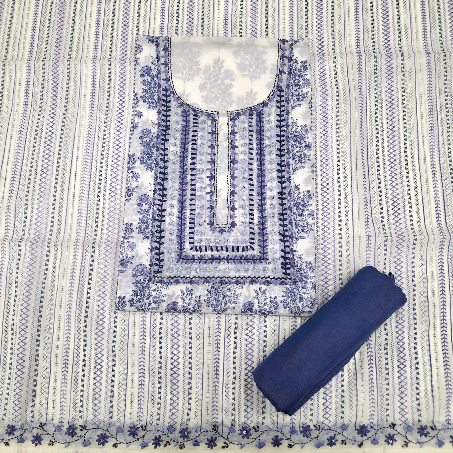 Javer Chanderi Silk Floral French Knots Dress Material for Women
