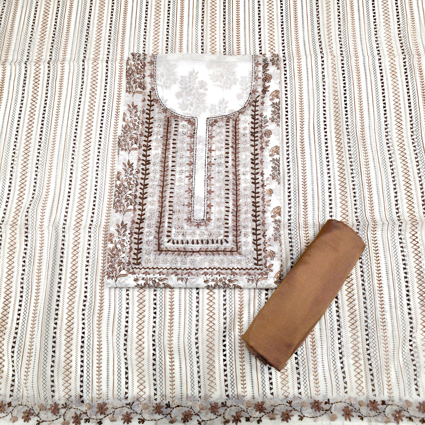Javer Chanderi Silk Floral French Knots Dress Material for Women