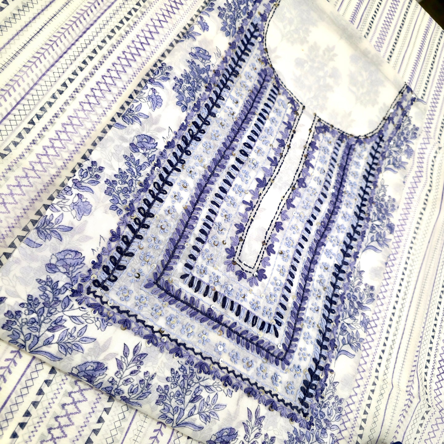 Javer Chanderi Silk Floral French Knots Dress Material for Women