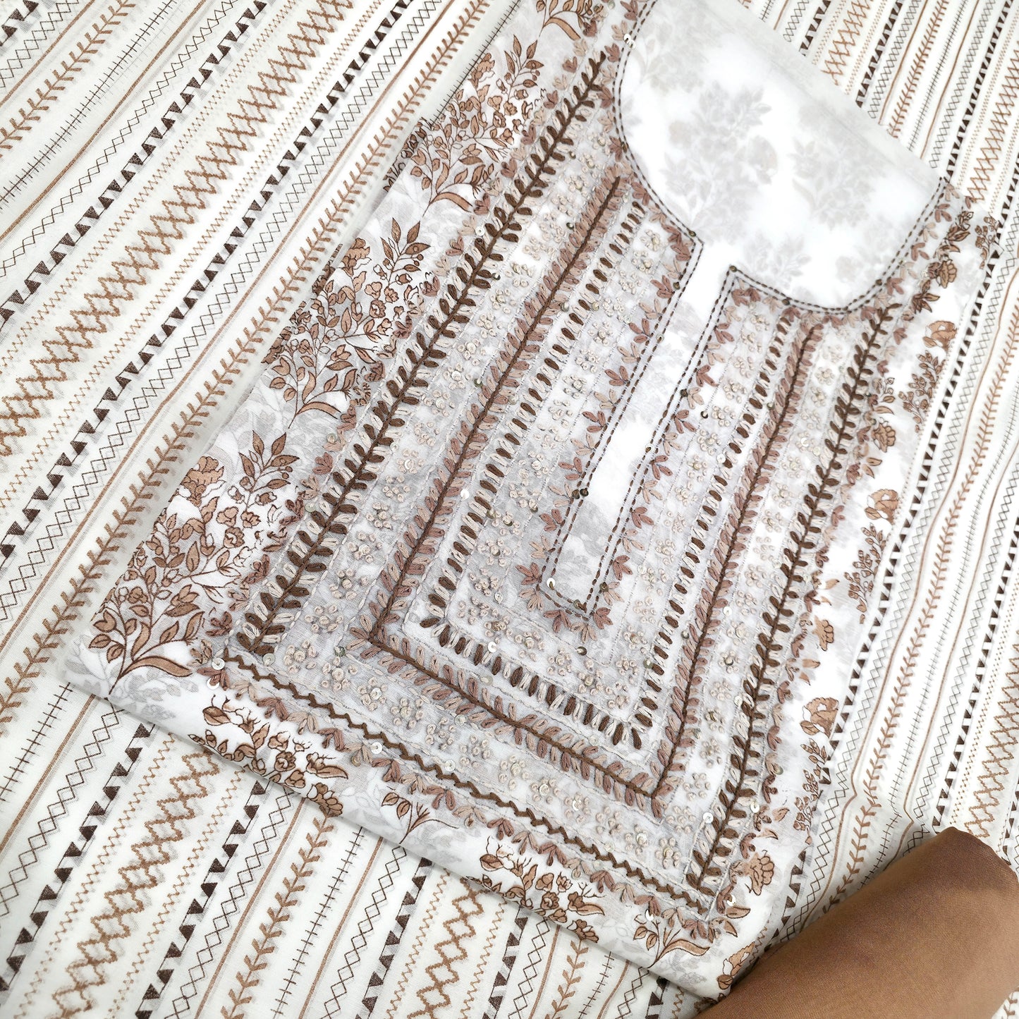 Javer Chanderi Silk Floral French Knots Dress Material for Women