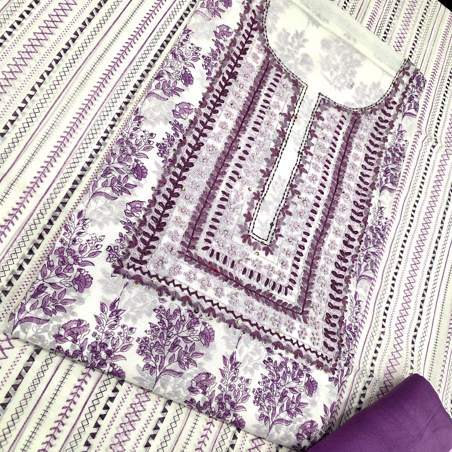 Javer Chanderi Silk Floral French Knots Dress Material for Women