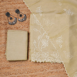 - Javer Unstitched Dress Material for Women - Organza Floral Thread Work