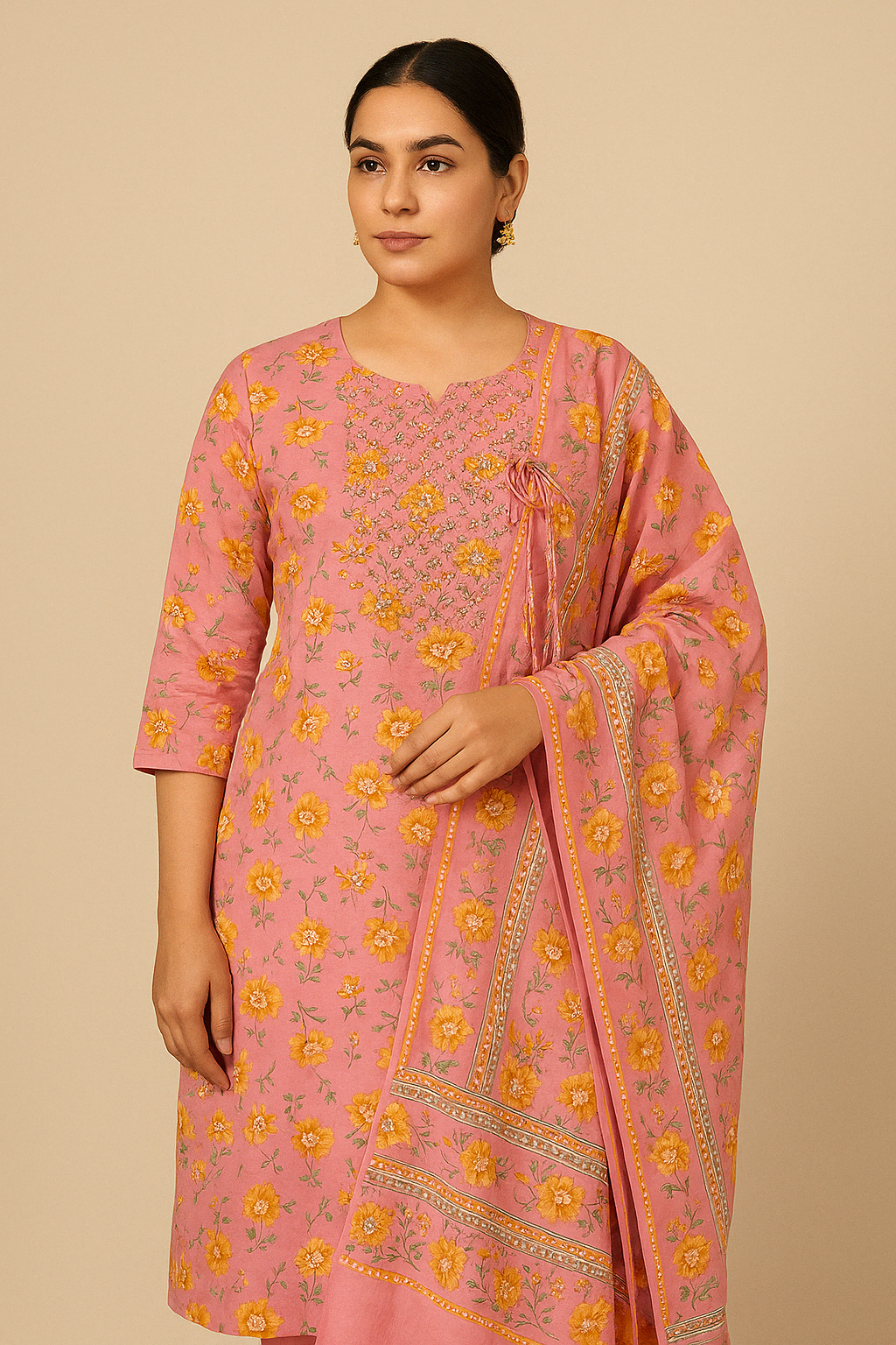 Javer Cotton Mirror Work Floral Print Unstitched Suit Set for Women