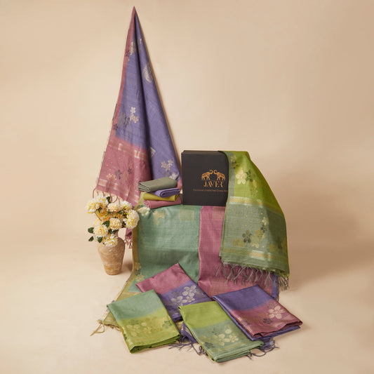 Javer Floral Chanderi Silk Jamdani Woven Unstitched Suit Set for Women
