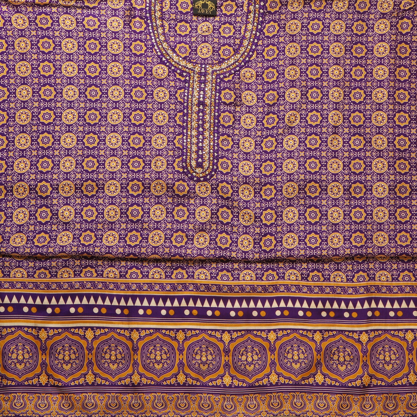 Javer Unstitched Suit Set for Women - Muslin Ajrak print with Mirror work