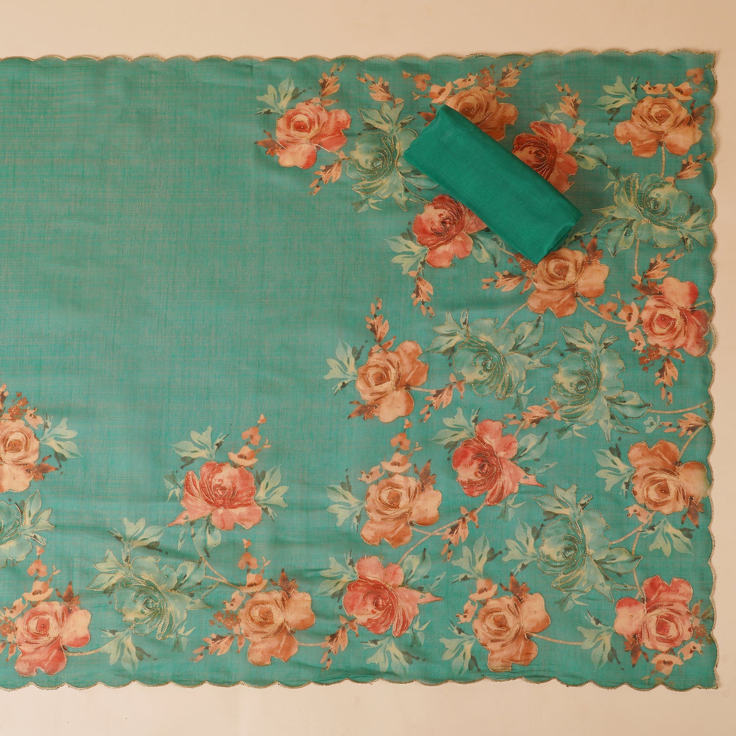 Javer Floral Linen Zari Work Unstitched Suit Set for Women