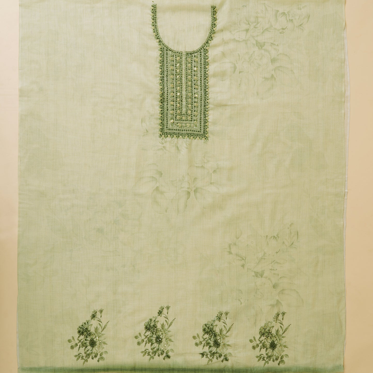 Javer Floral Linen Kantha hand embroidery & French knots Dress Material