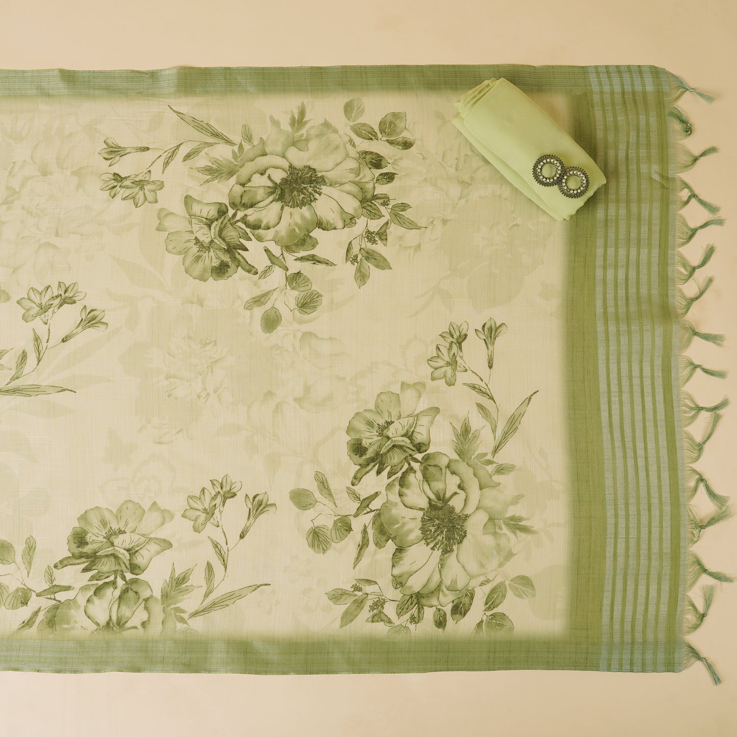 Javer Floral Linen Kantha hand embroidery & French knots Dress Material