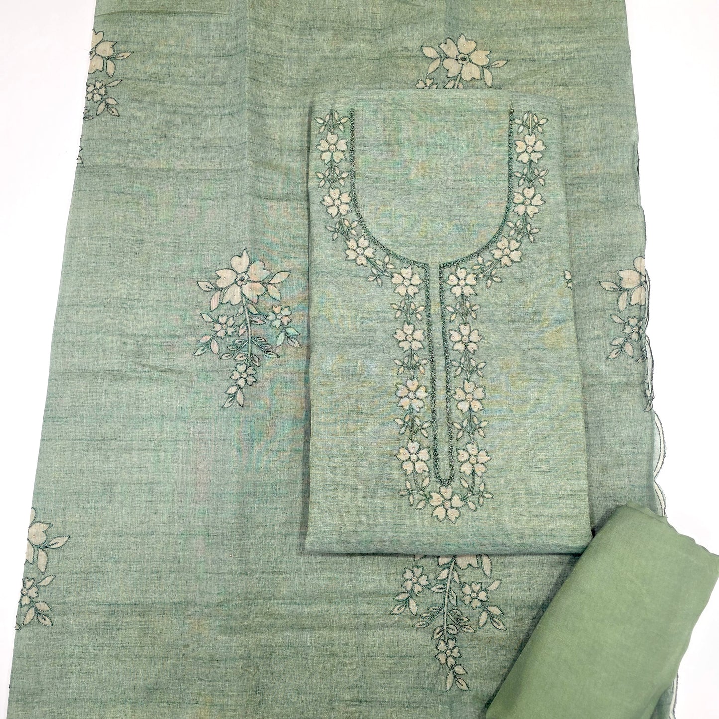 Javer Tissue Silk Applique Dress Material for Women