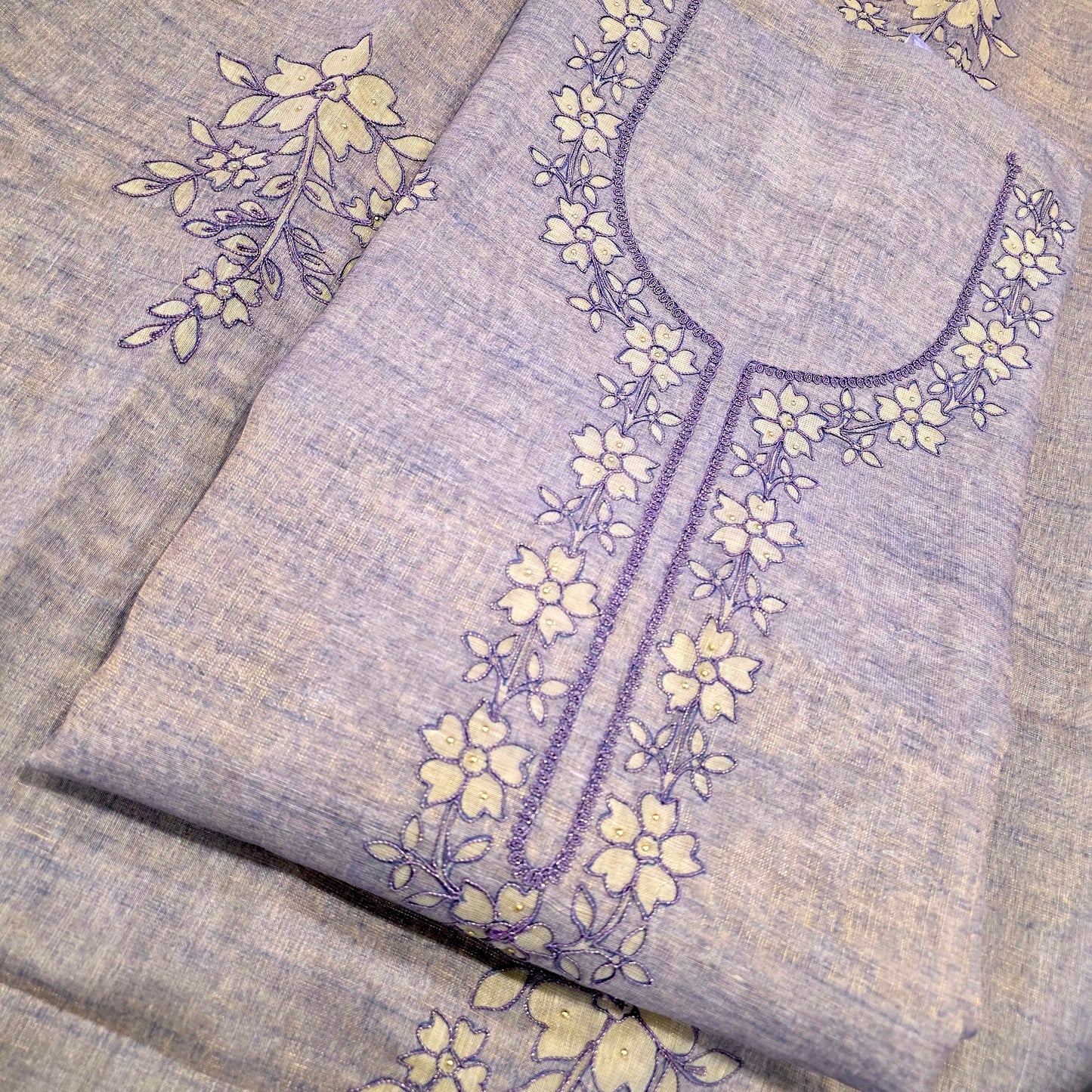 Javer Tissue Silk Applique Dress Material for Women