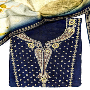 - Javer Unstitched Suit Set for Women - Chanderi Silk Zari thread work