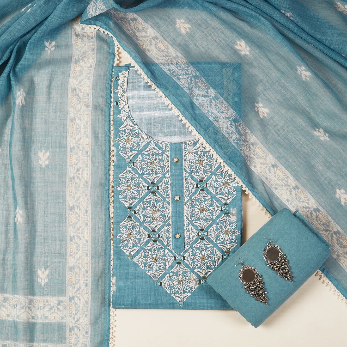 Javer Kota Silk Mirror & Thread Work Buttis Unstitched 3pcs Suit Set for Women