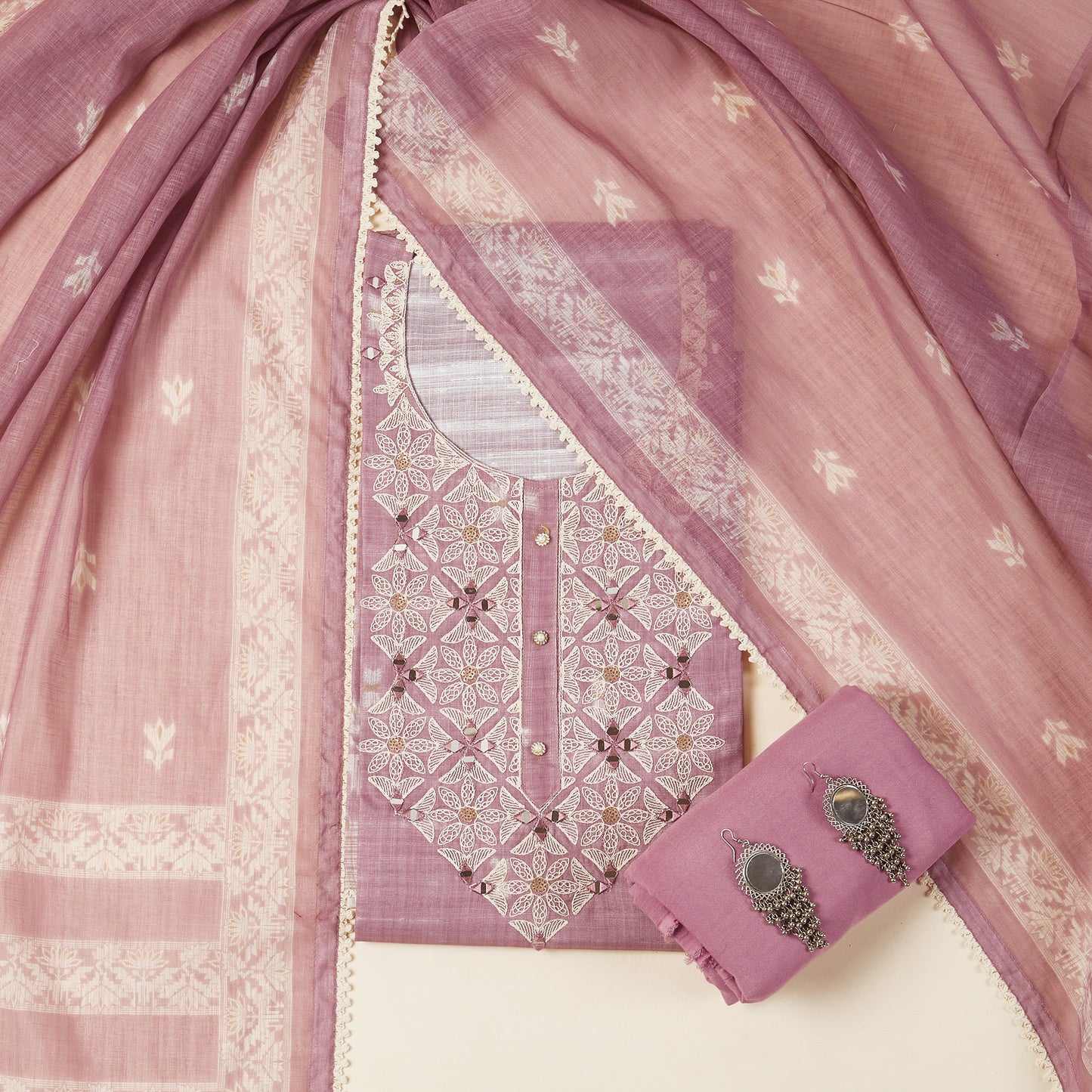Javer Kota Silk Mirror & Thread Work Buttis Unstitched 3pcs Suit Set for Women