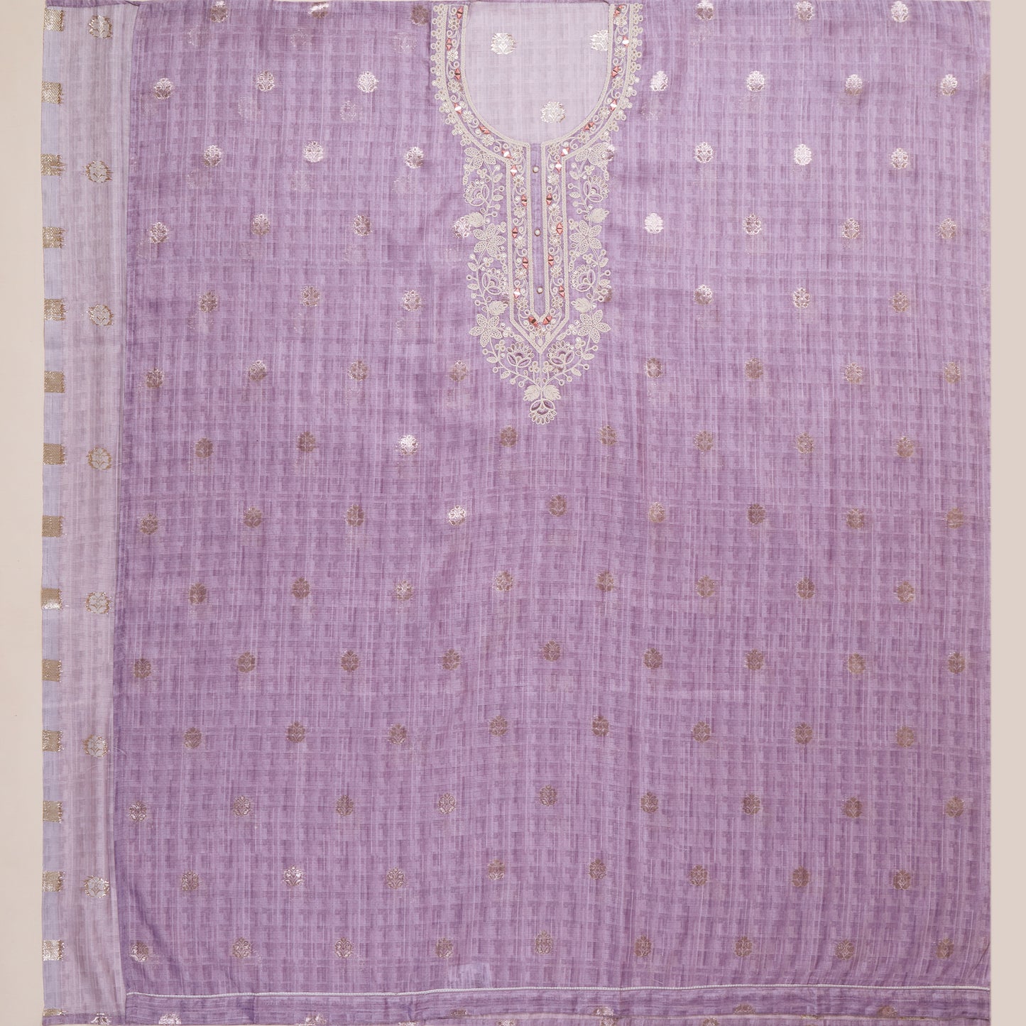 Javer Kota Silk Mirror & Floral Thread Work Unstitched 3pcs Suit Set for Women