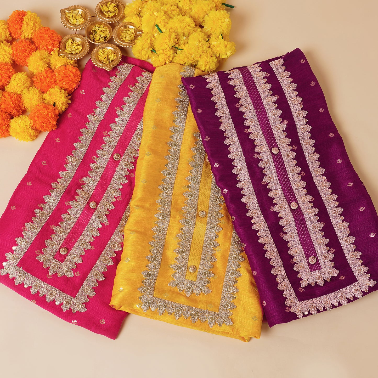 Javer Banarasi Silk Zardosi Work Unstitched Suit Set for Women