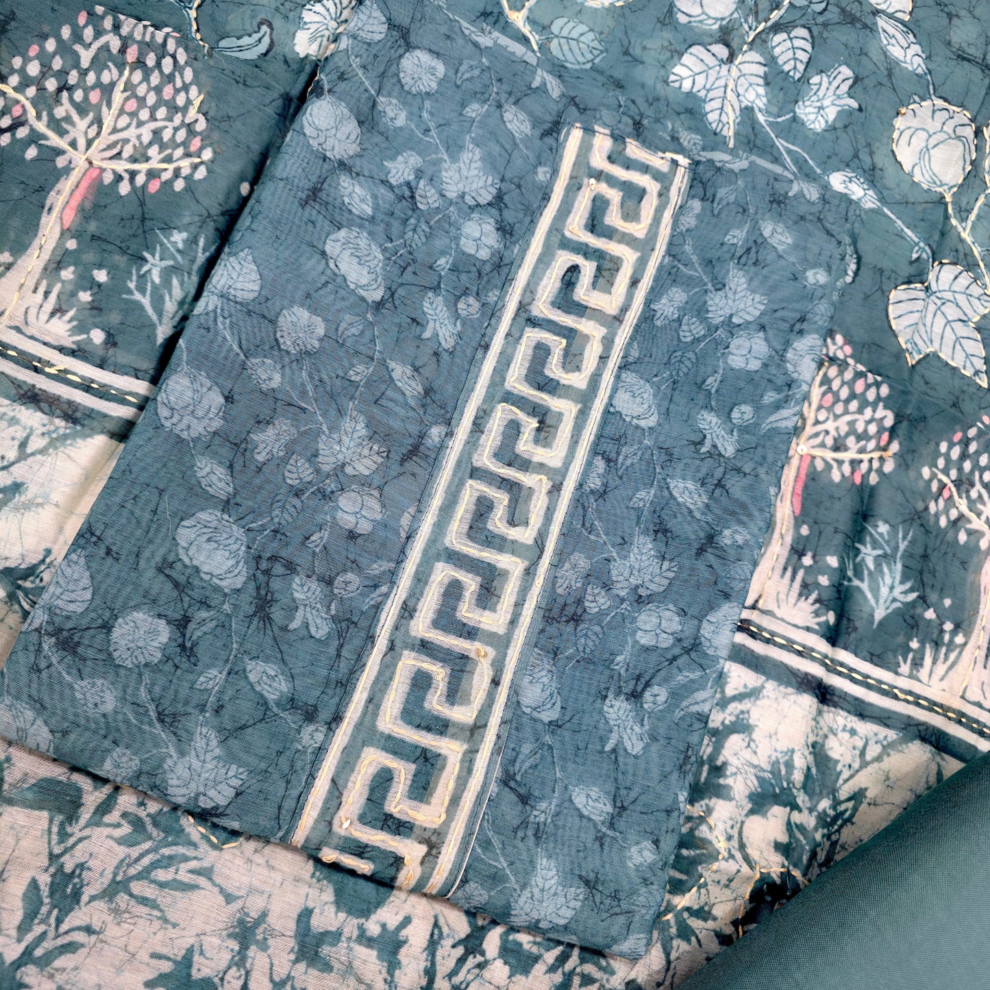 Javer Chanderi Silk Kantha Work Dress Material for Women