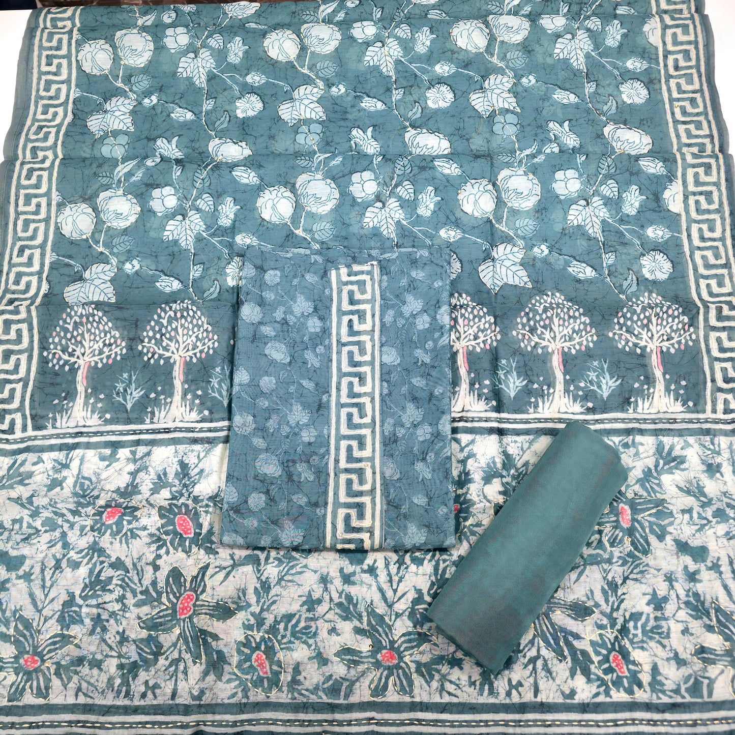 Javer Chanderi Silk Kantha Work Dress Material for Women