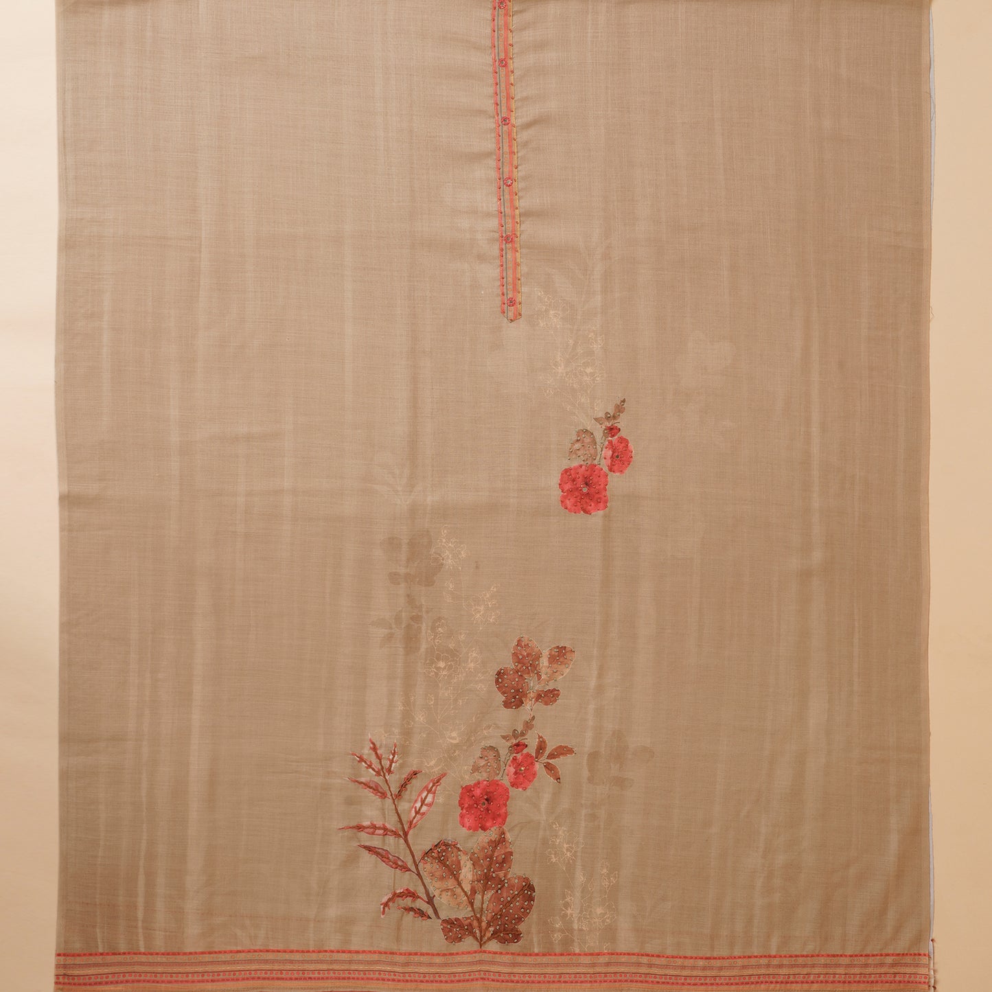 Javer Floral Linen Kantha hand embroidery & French knots Dress Material