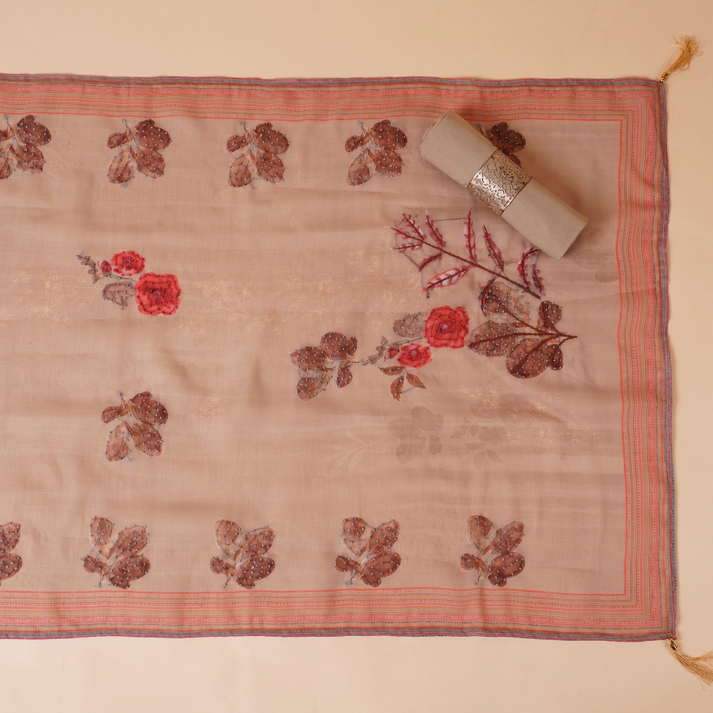 Javer Floral Linen Kantha hand embroidery & French knots Dress Material