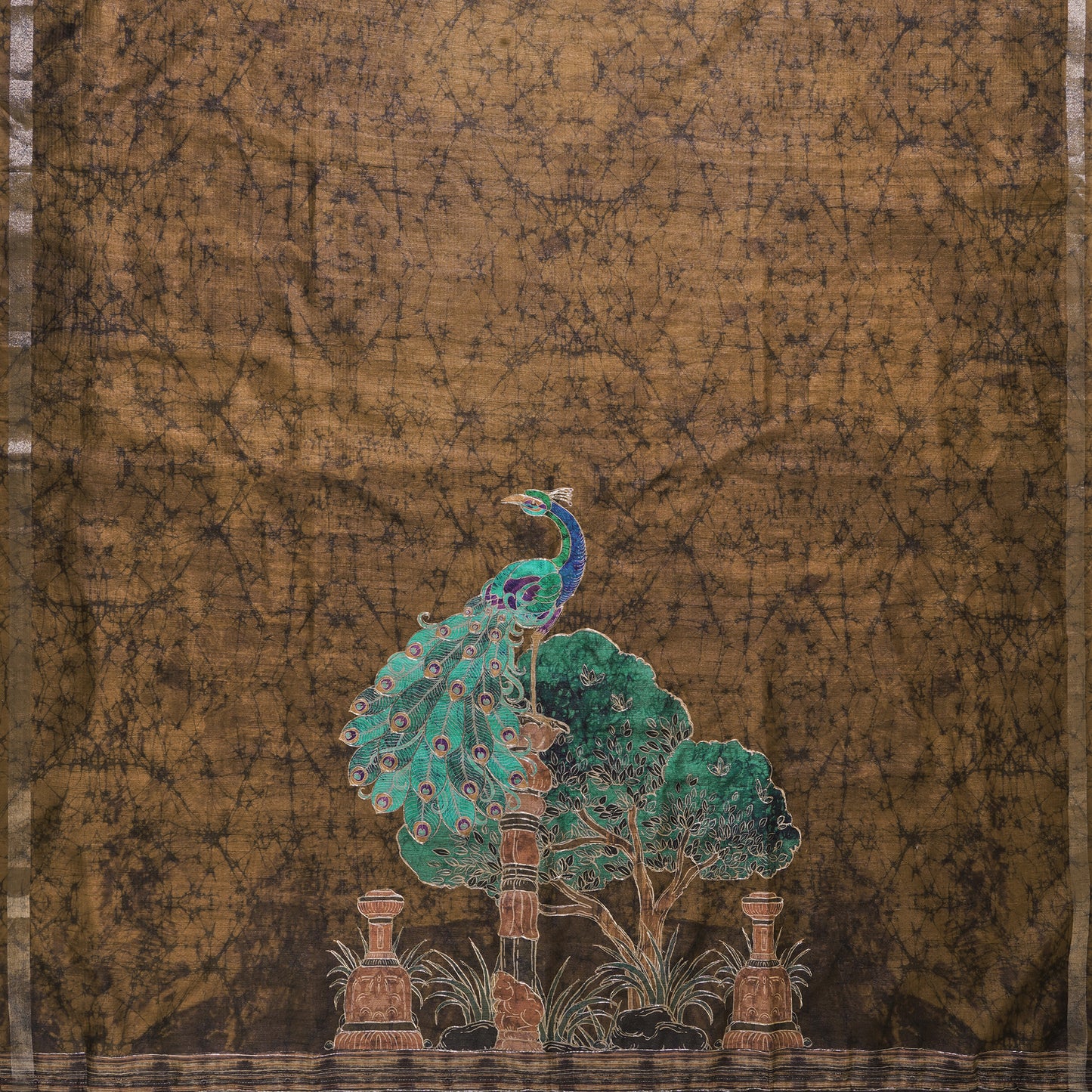 Javer Banarasi Silk Peacock Pita Hand work Dress Material for Women