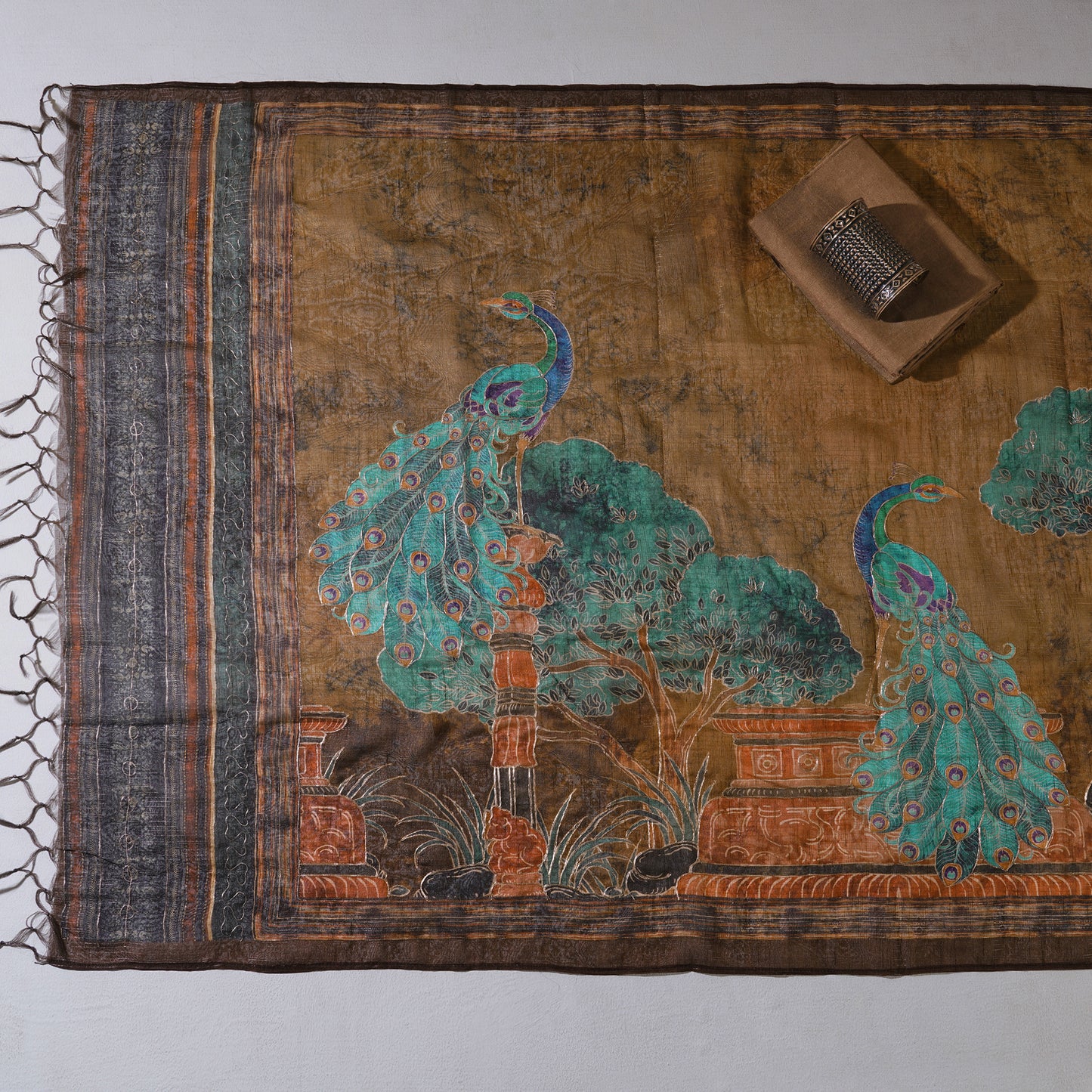 Javer Banarasi Silk Peacock Pita Hand work Dress Material for Women