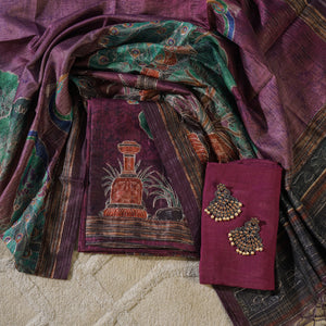 - Javer Banarasi Silk Peacock Pita Hand work Dress Material for Women