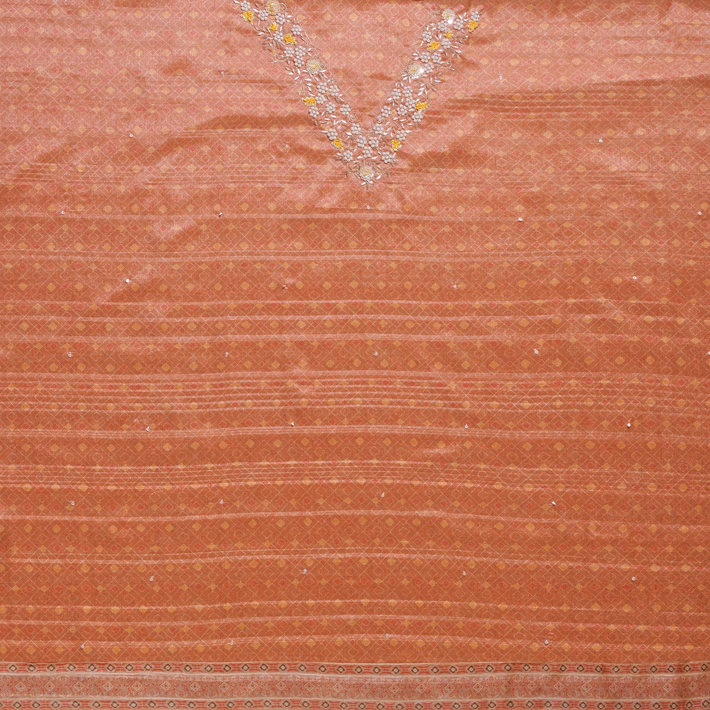 Chanderi Silk Floral Print Zardosi Work Unstitched Suit Set