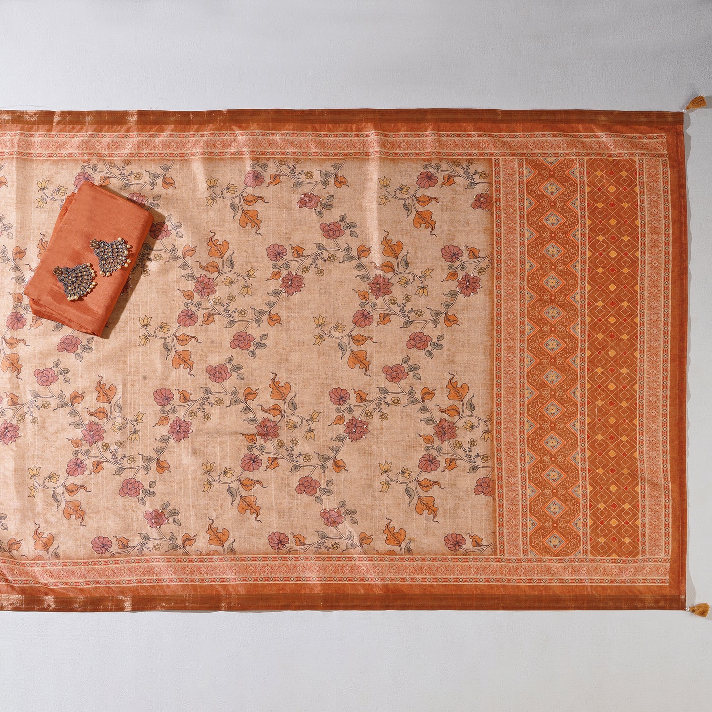 Chanderi Silk Floral Print Zardosi Work Unstitched Suit Set