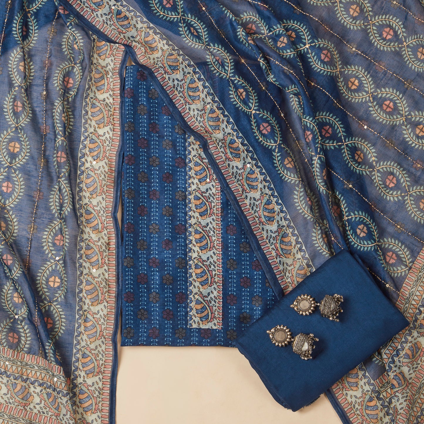Javer Chanderi Silk Floral Kantha Work Unstitched Suit Set for Women