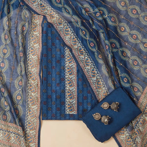 - Javer Chanderi Silk Floral Kantha Work Unstitched Suit Set for Women
