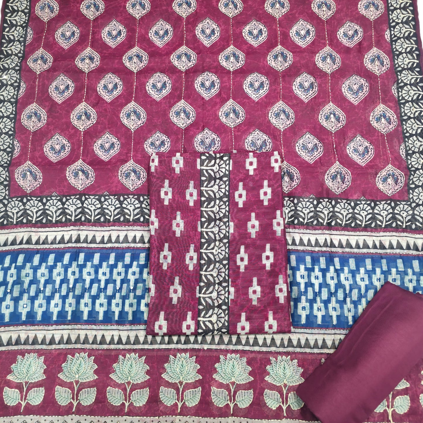 Javer Chanderi Silk Kantha Work Dress Material for Women