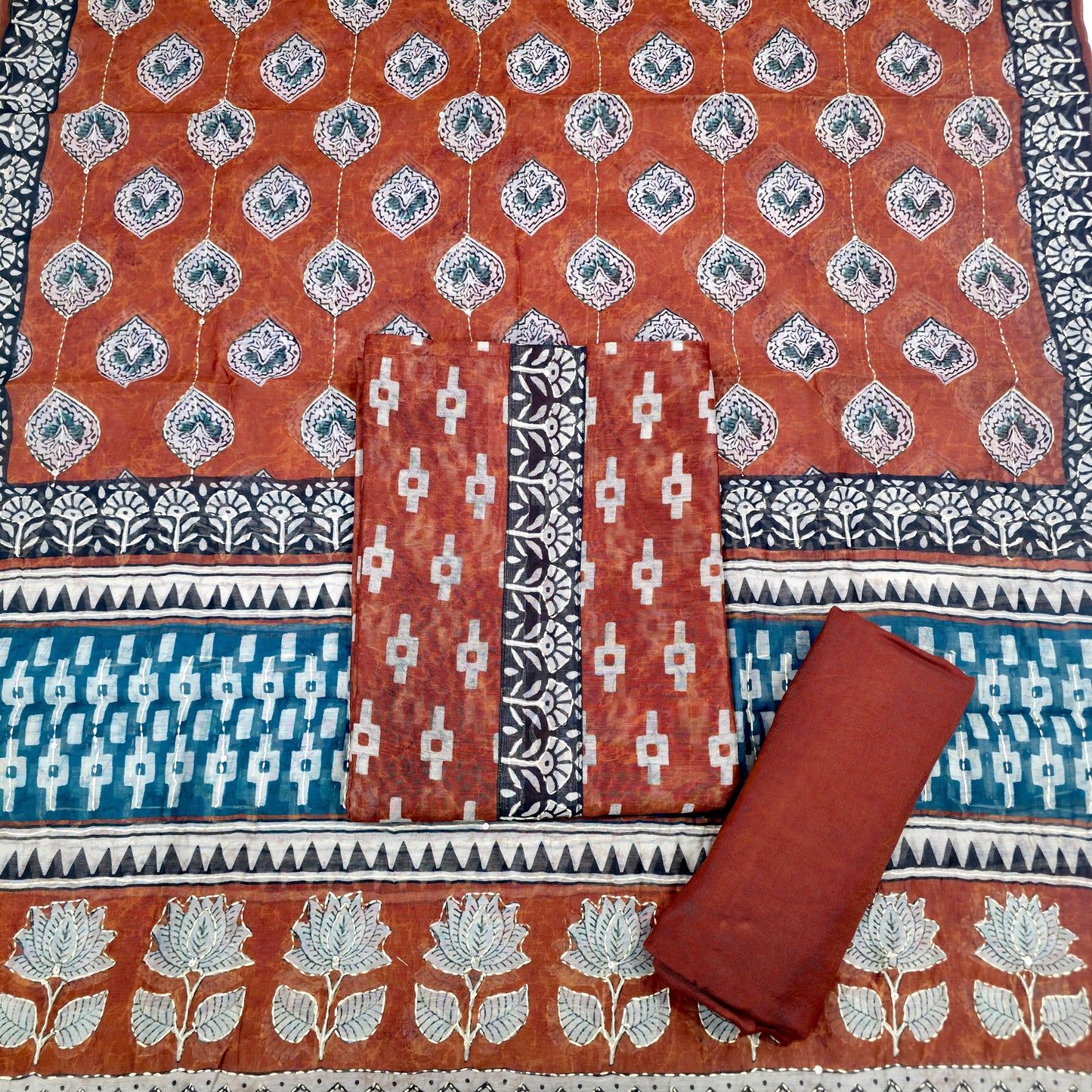Javer Chanderi Silk Kantha Work Dress Material for Women