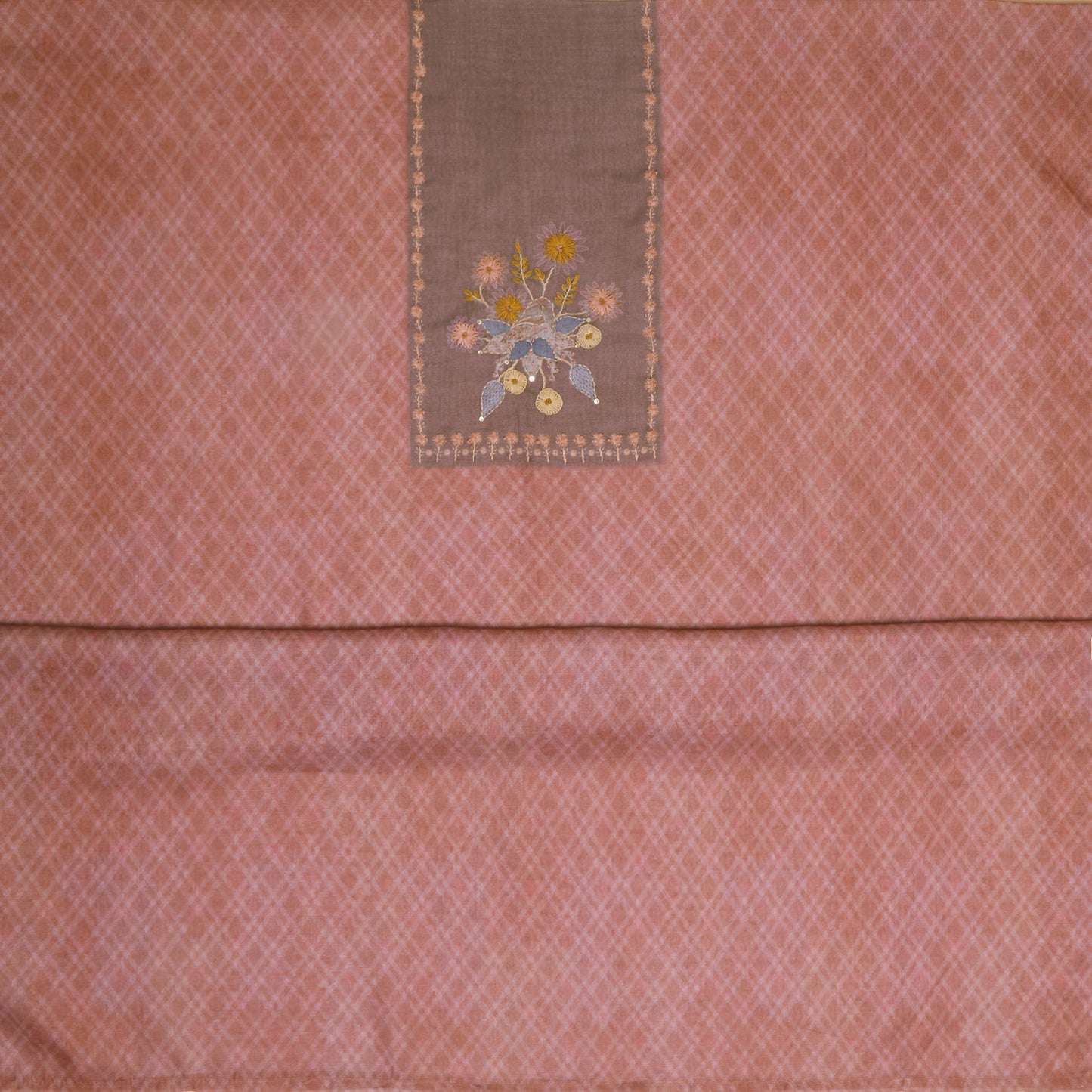Javer Checkered Linen Kantha hand embroidery & French knots Dress Material