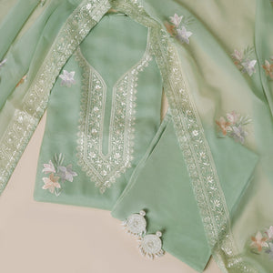 - Javer Pastels Organza All-Over Parsi embroidery Unstitched Suit Set for Women
