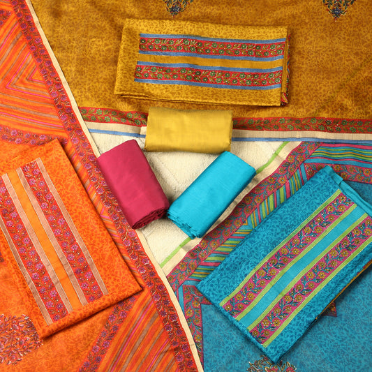 Javer Unstitched Suit Set for Women - Tussar Silk Sequence Work Colourful
