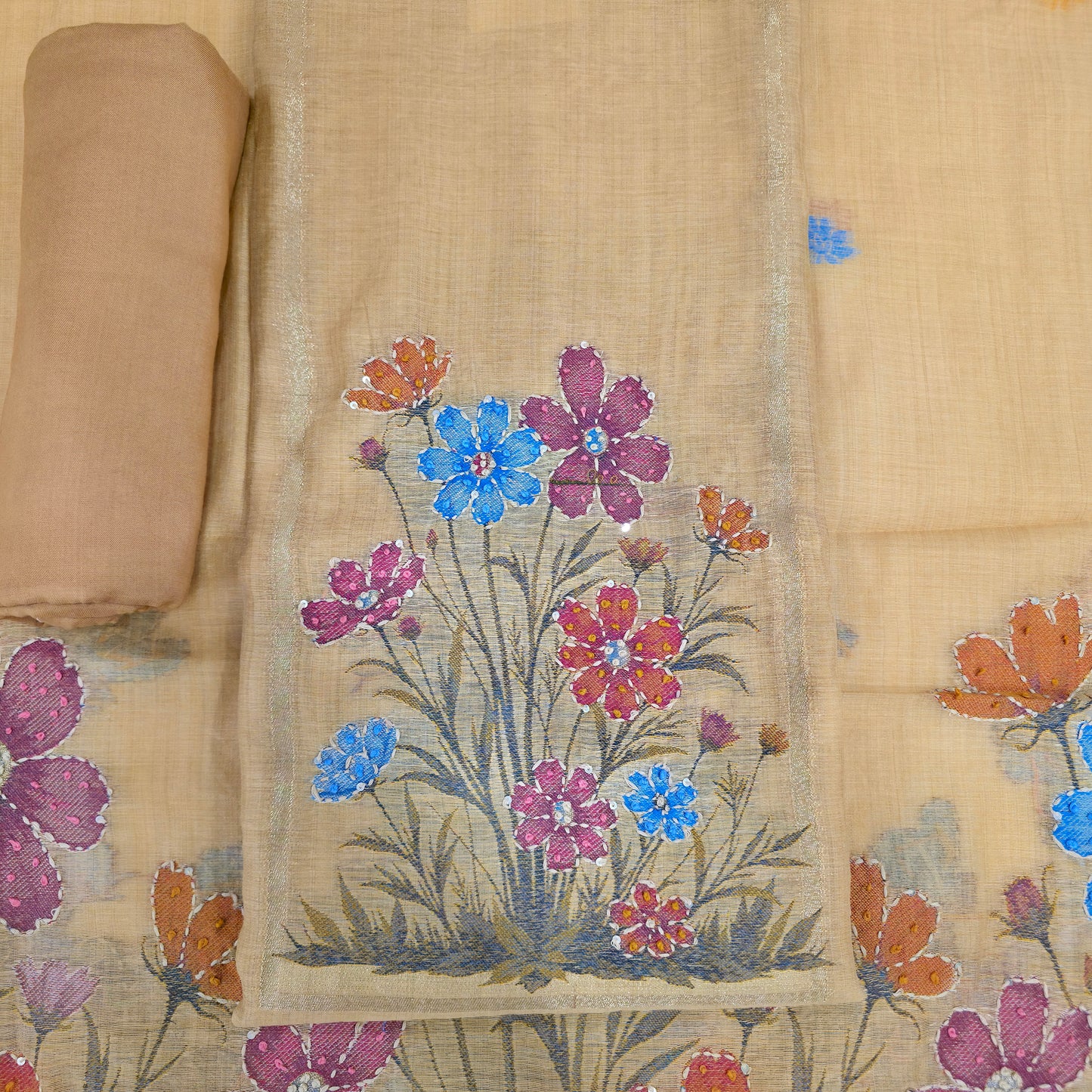 Javer Chanderi Silk Kantha Hand Work Dress Material for Women