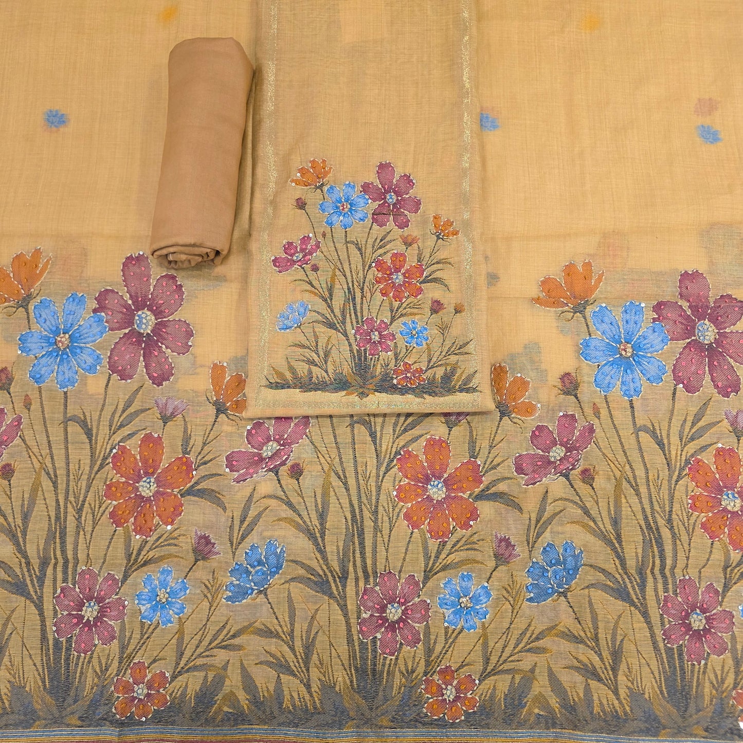 Javer Chanderi Silk Kantha Hand Work Dress Material for Women