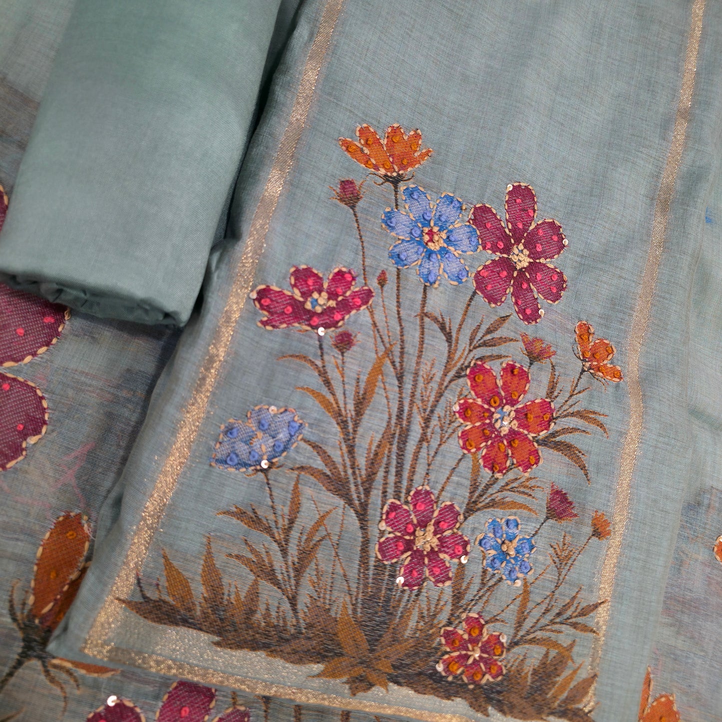 Javer Chanderi Silk Kantha Hand Work Dress Material for Women