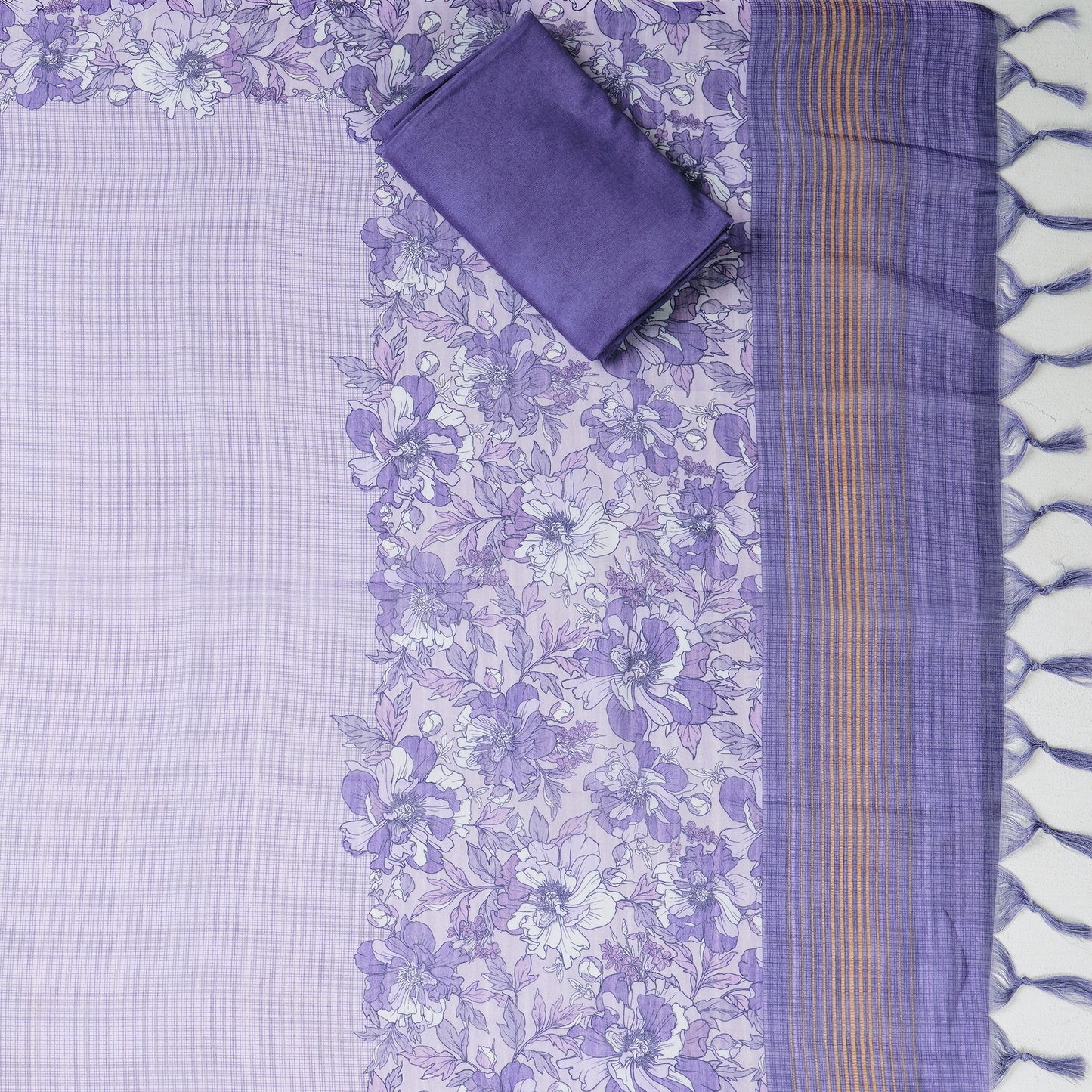 Javer Unstitched Dress Material for Women - Linen Kantha Work