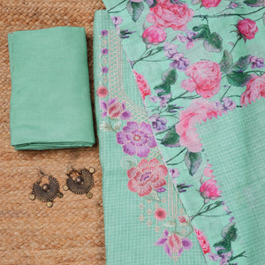 - Javer Unstitched Dress Material for Women - Kota Silk Floral Thread Work