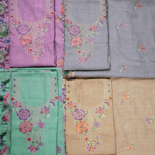 Javer Unstitched Dress Material for Women - Kota Silk Floral Thread Work