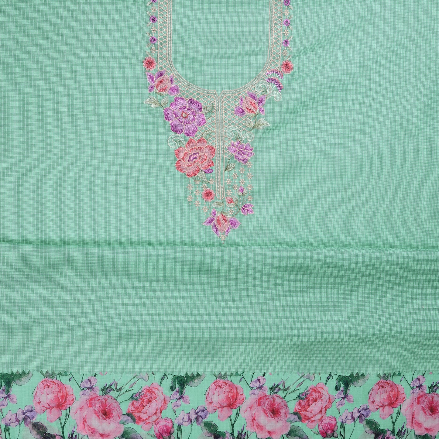 Javer Unstitched Dress Material for Women - Kota Silk Floral Thread Work
