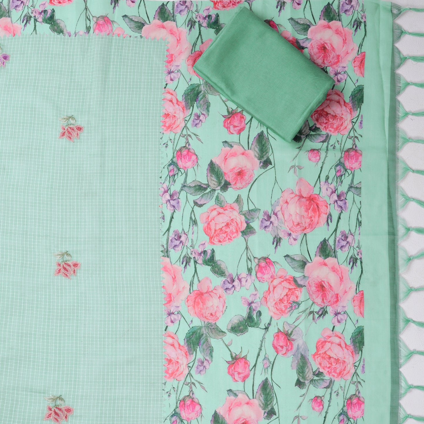 Javer Unstitched Dress Material for Women - Kota Silk Floral Thread Work