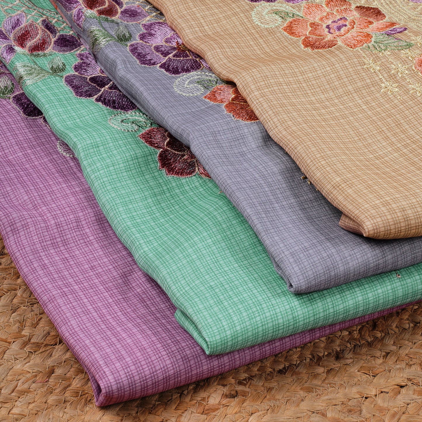 Javer Unstitched Dress Material for Women - Kota Silk Floral Thread Work
