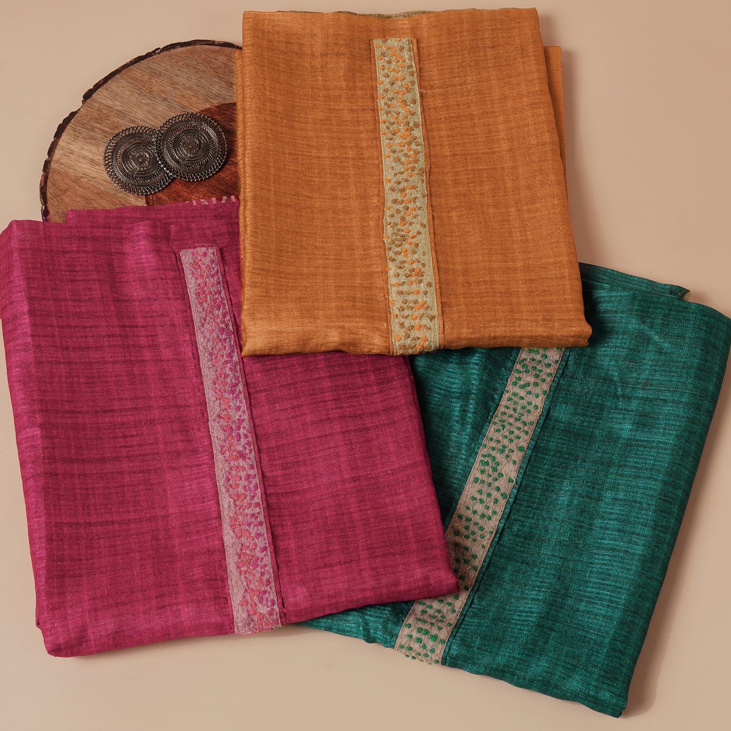 Javer Geometric Chanderi Silk Fulkari Thread Work Unstitched Suit Set for Women