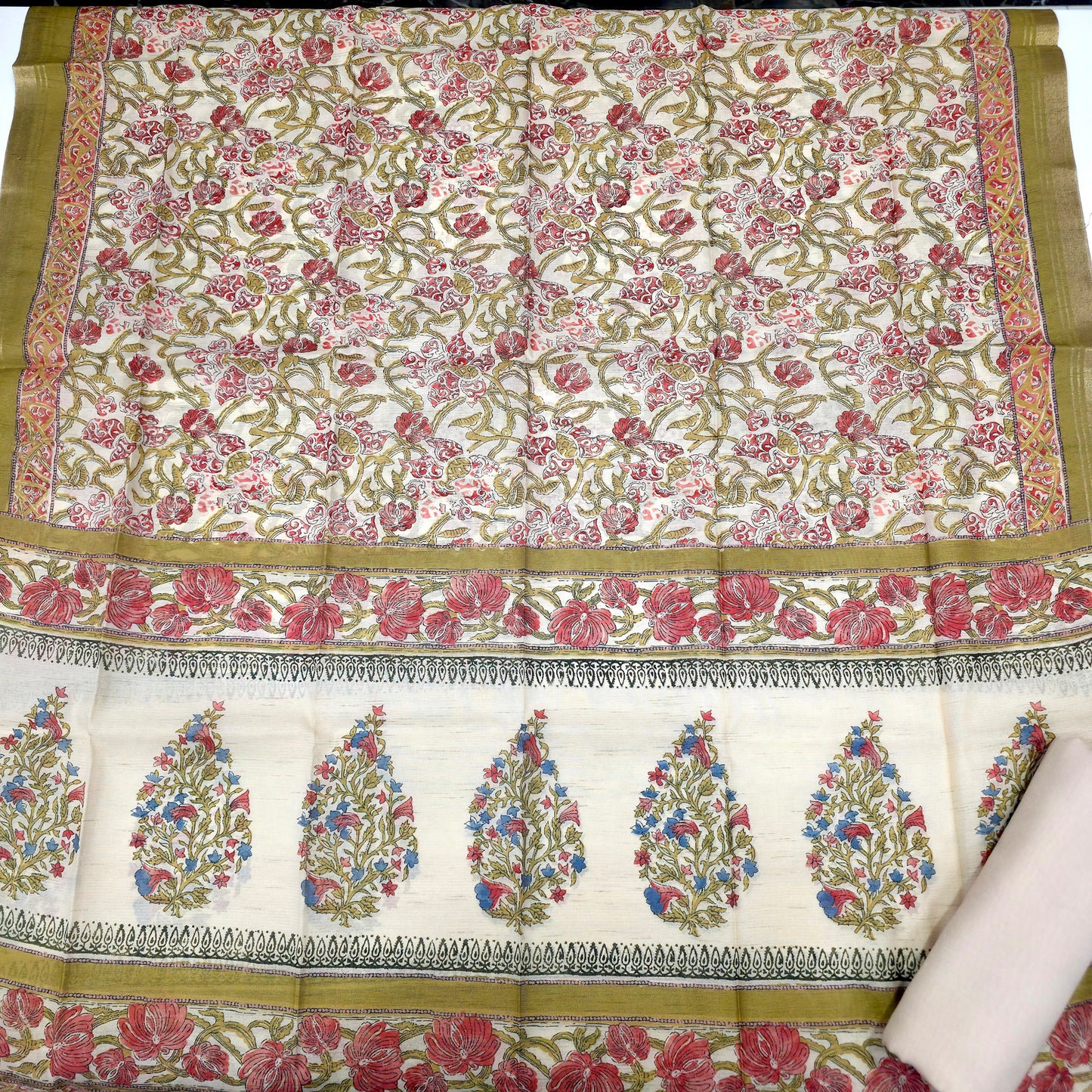 Javer Chanderi Silk Floral French Knots Dress Material for Women